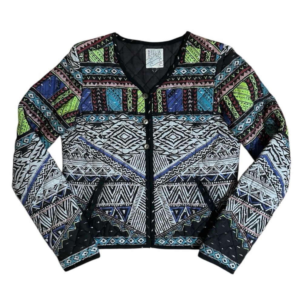Billabong Geometric Patterned Blazer - Black, Blue, Green